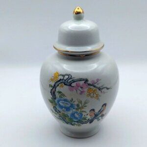 Vintage Andrea By Sadek Porcelain Ginger Jar Asian Lovebirds Floral Japan 9939